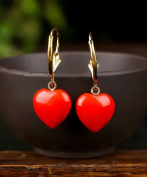 14K Gold Love Cinnabar Drop Earrings