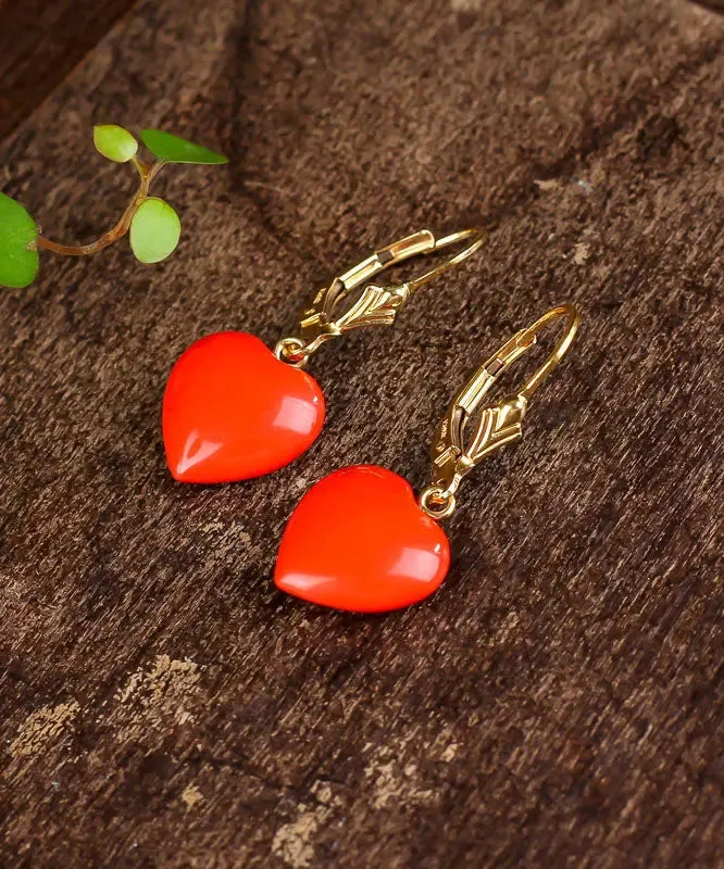 14K Gold Love Cinnabar Drop Earrings