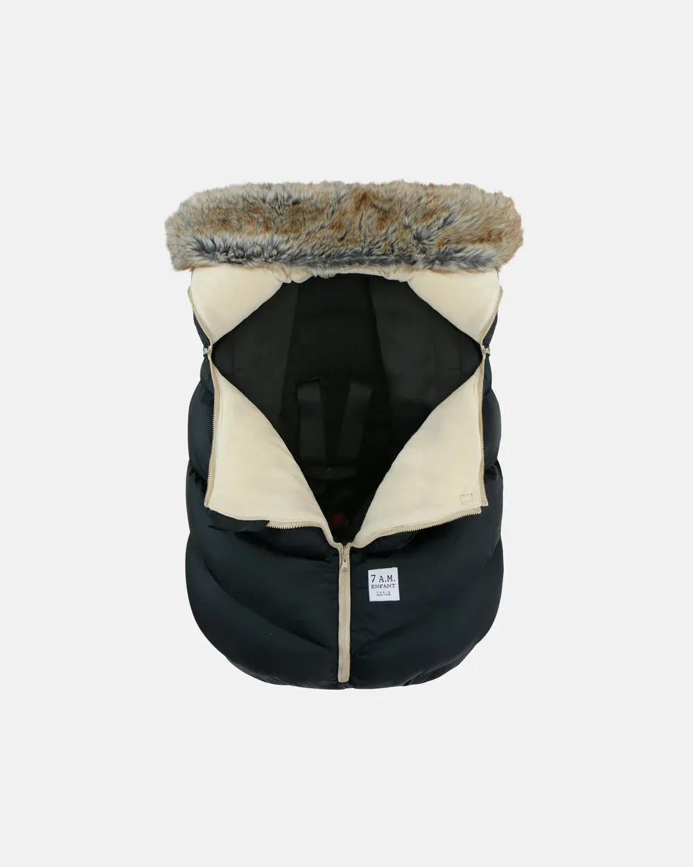 7 A.M Car Seat Cocoon-Tundra - Black Faux Fur