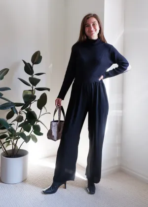 90s Black Flowy Wide Leg Trousers - XS/S