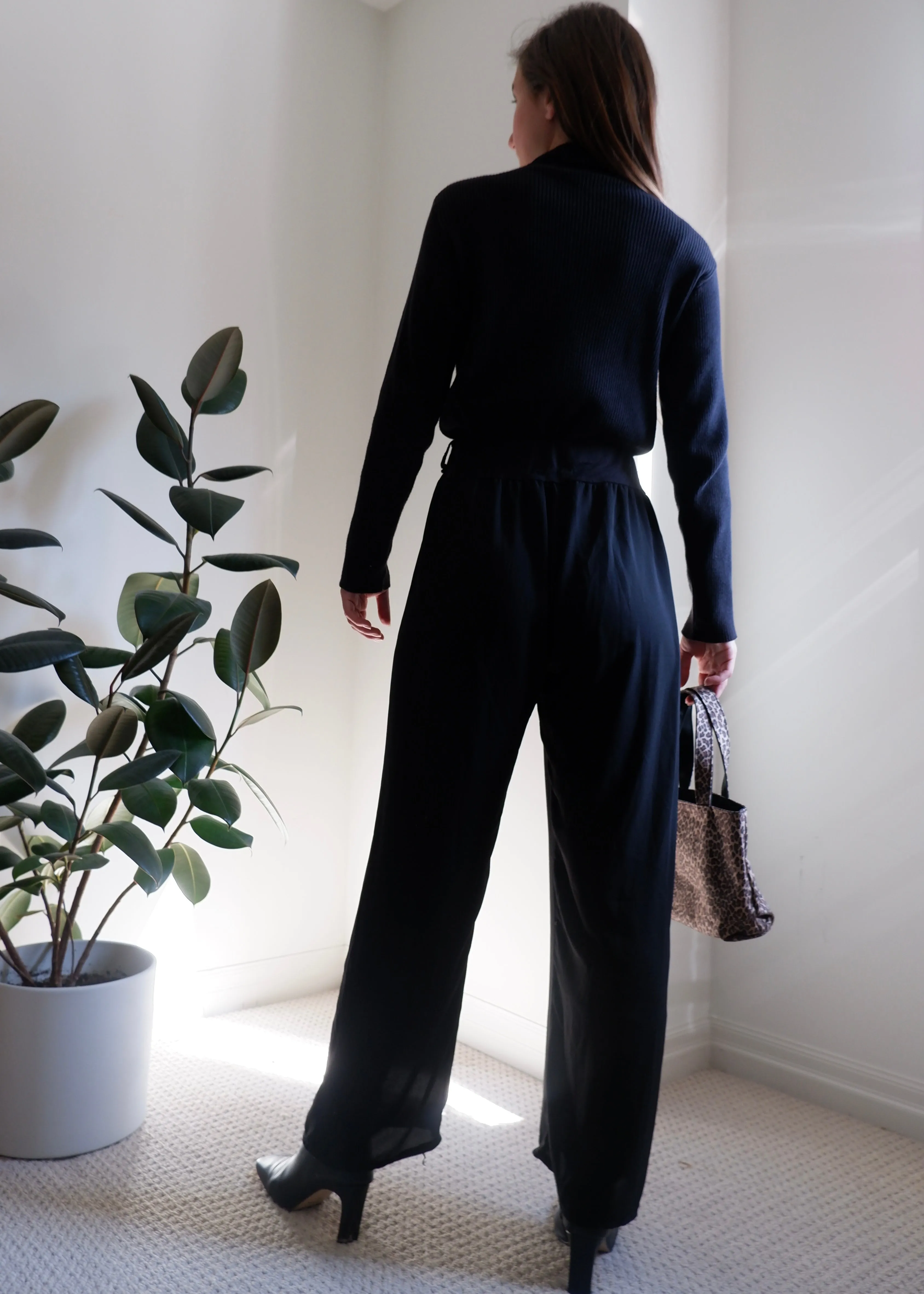 90s Black Flowy Wide Leg Trousers - XS/S