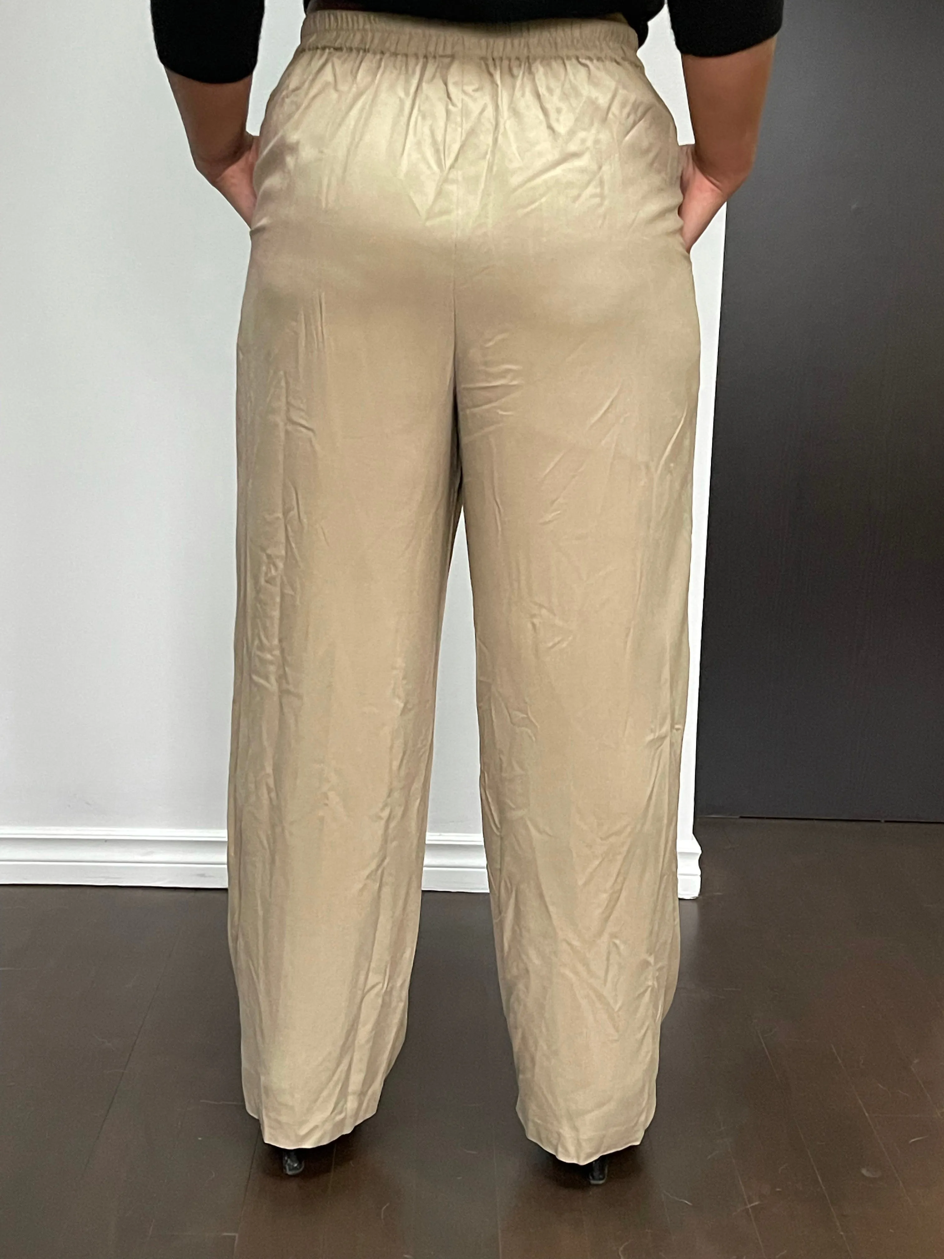 90s/Y2K Wide-Leg 100% Silk Ecru Trousers - M/L