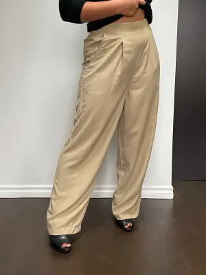 90s/Y2K Wide-Leg 100% Silk Ecru Trousers - M/L