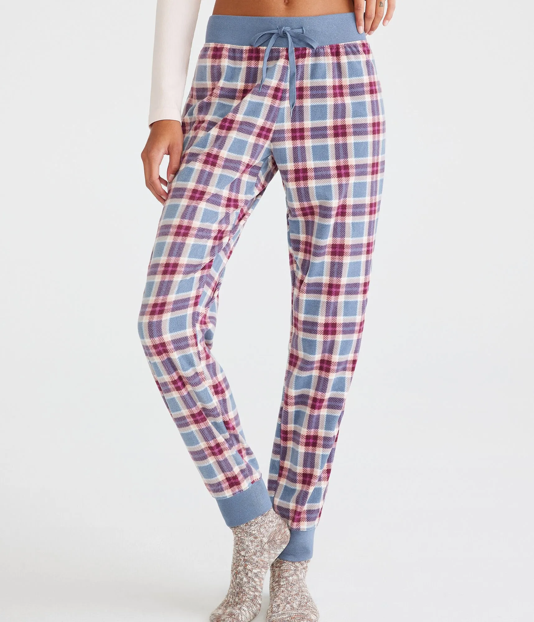 Aeropostale Womens' Plaid Polyfleece Sleep Joggers - Blue - Size XXS - Polyester - Teen Fashion & Clothing Academy Blue