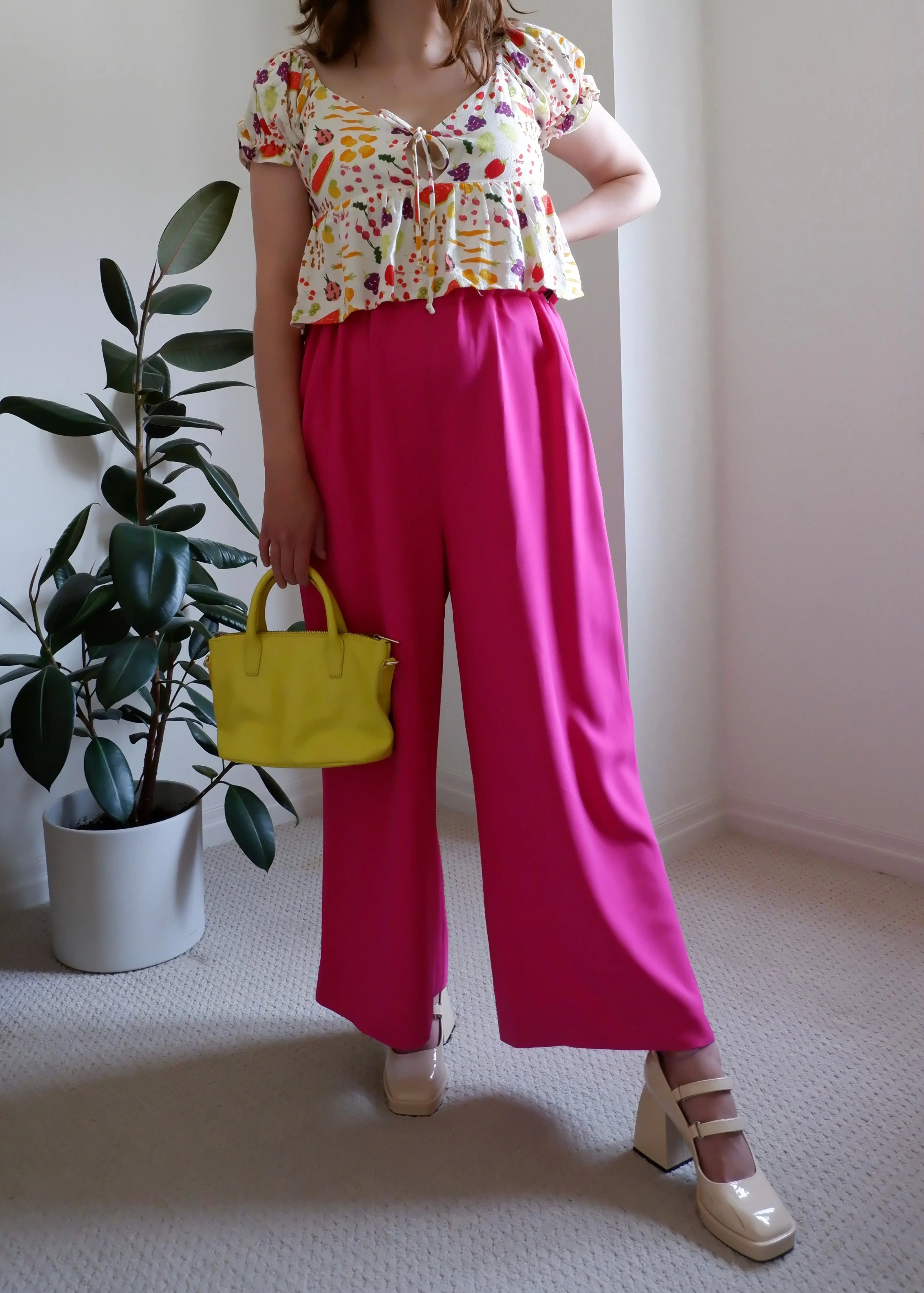 AMI Fuchsia Wide Leg Flowy Trousers - L/XL 