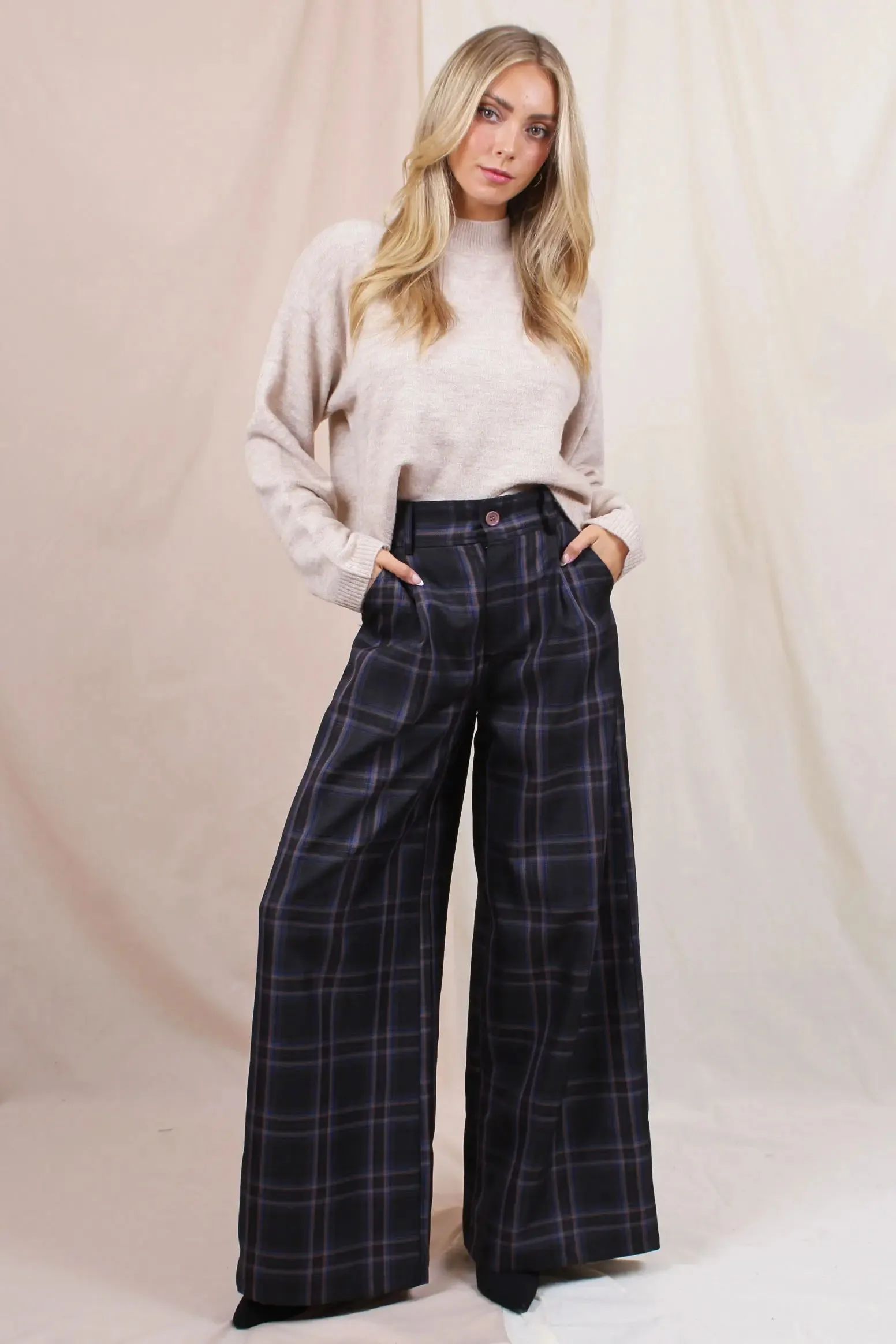 Anderson Wide Leg Plaid Trousers