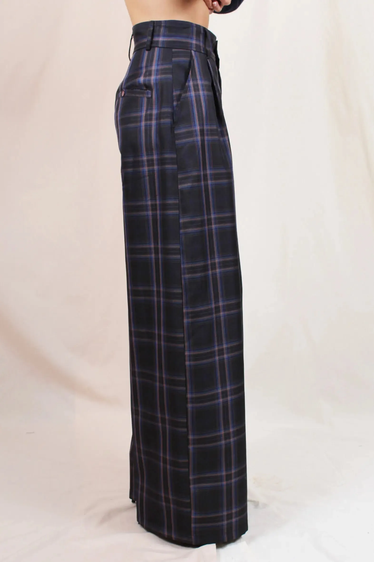 Anderson Wide Leg Plaid Trousers