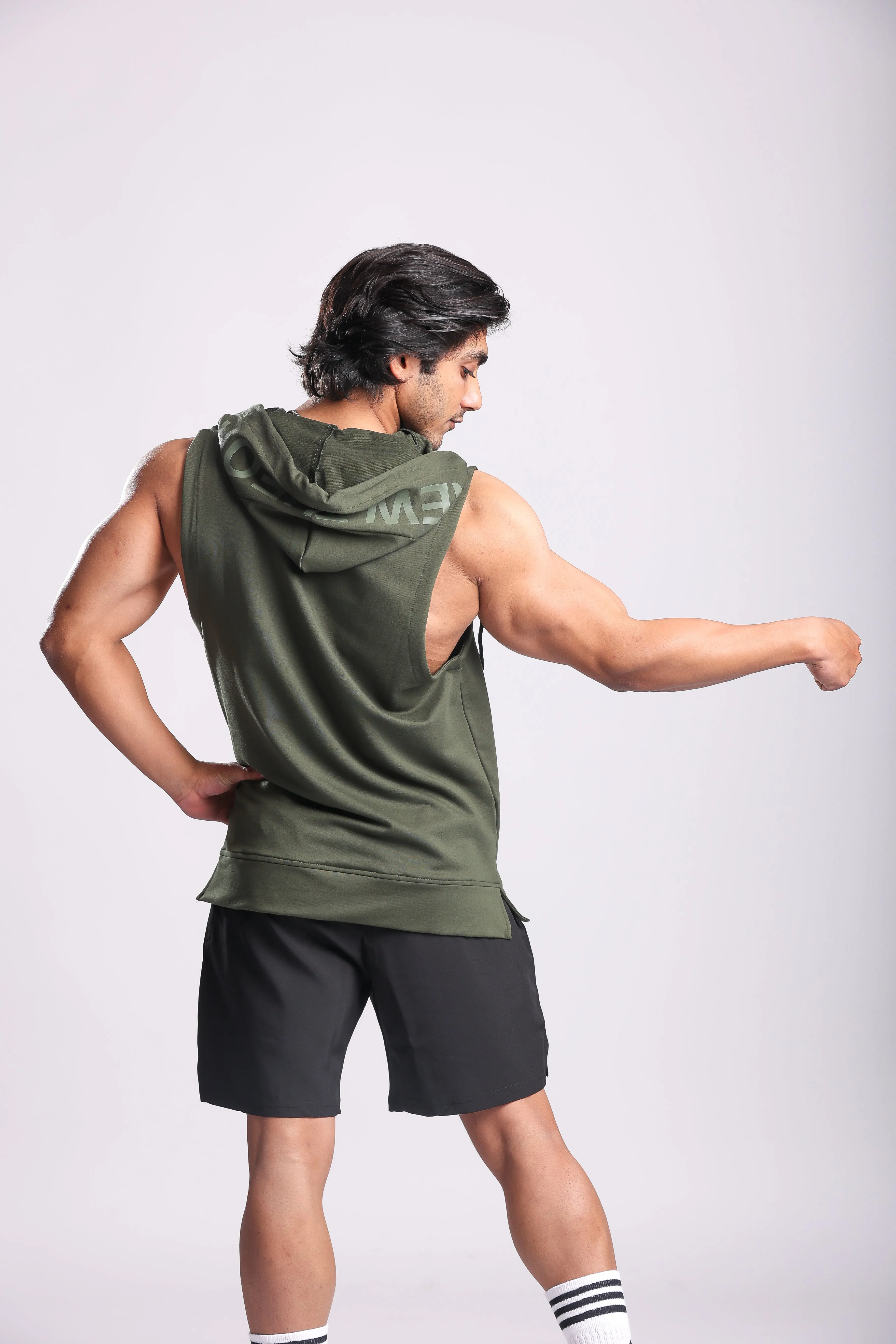 Athletic Training Sleeveless Hoodie- Olive