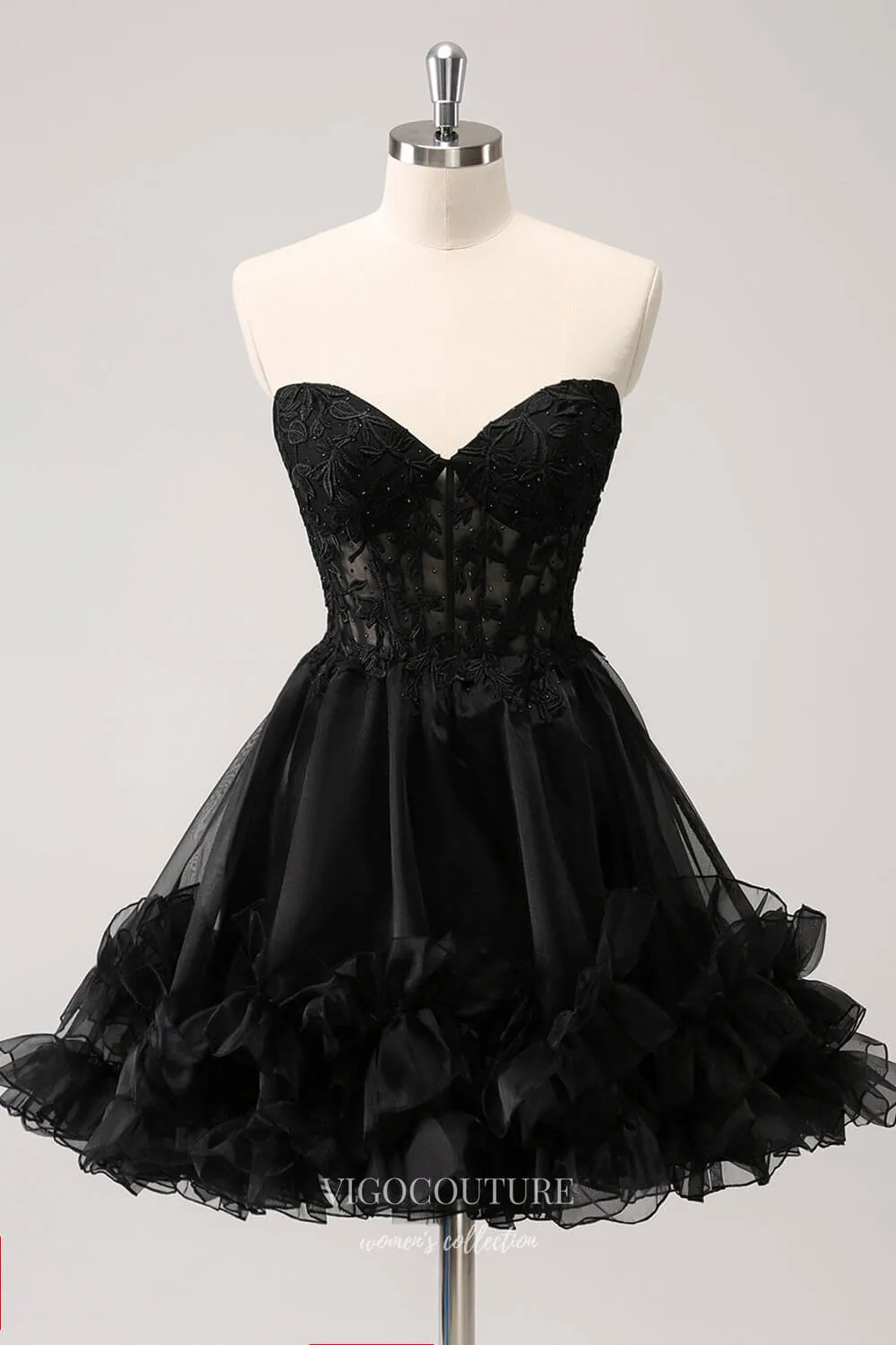 Black Sweetheart Ruffled Homecoming Dresses Strapless Back to School Dress hc393