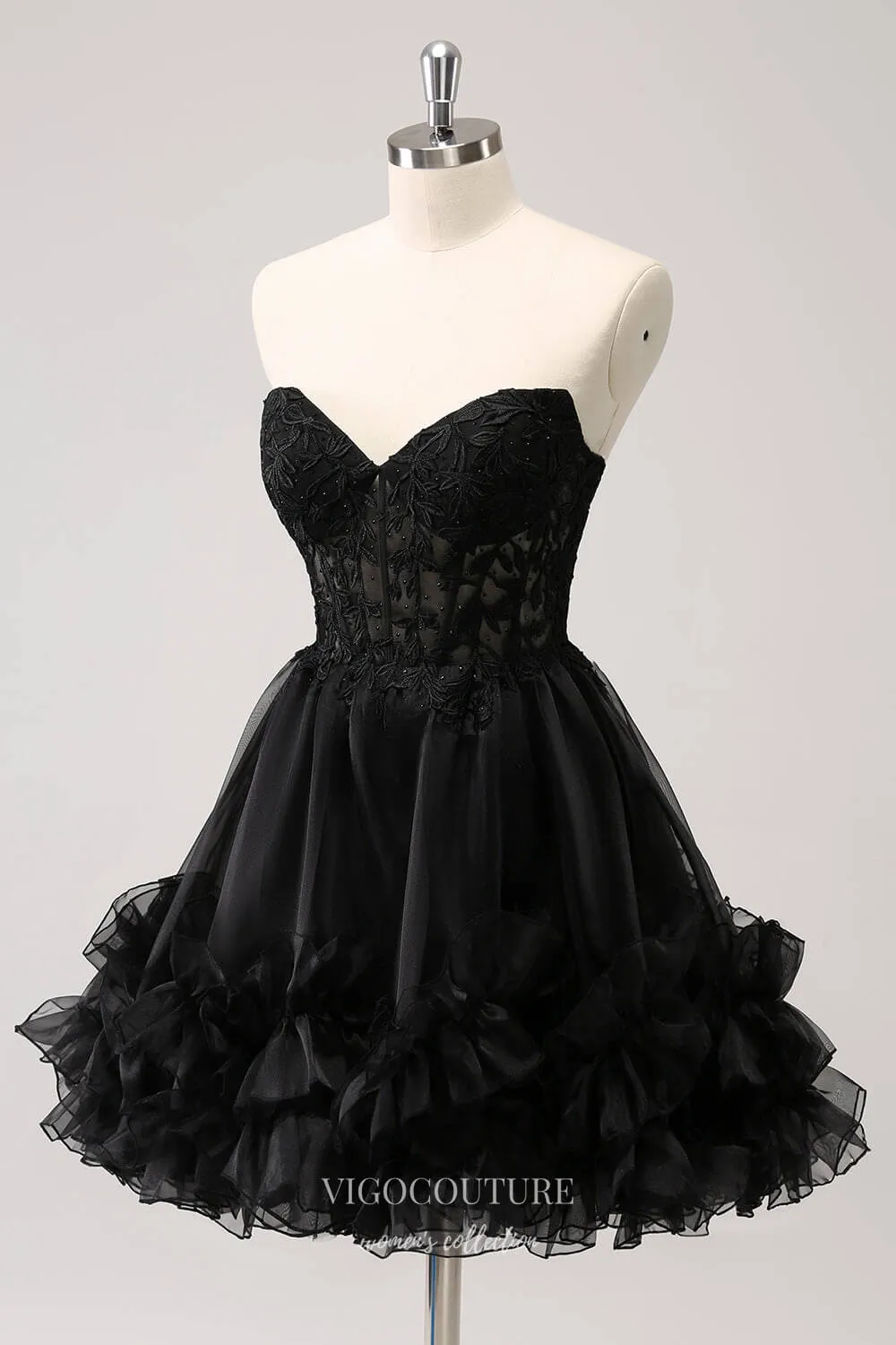 Black Sweetheart Ruffled Homecoming Dresses Strapless Back to School Dress hc393