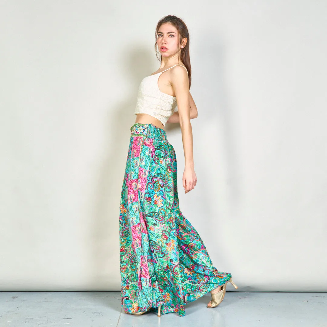 Bohemian paisley print wide-leg trousers wholesale