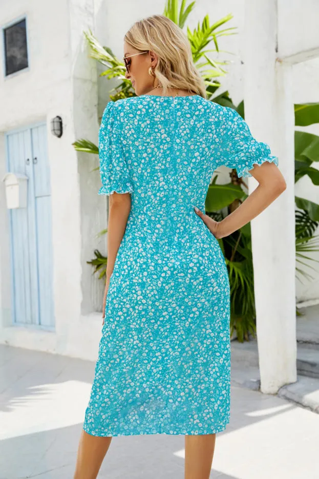 Bohemian-style Lantern Sleeve Floral Dress