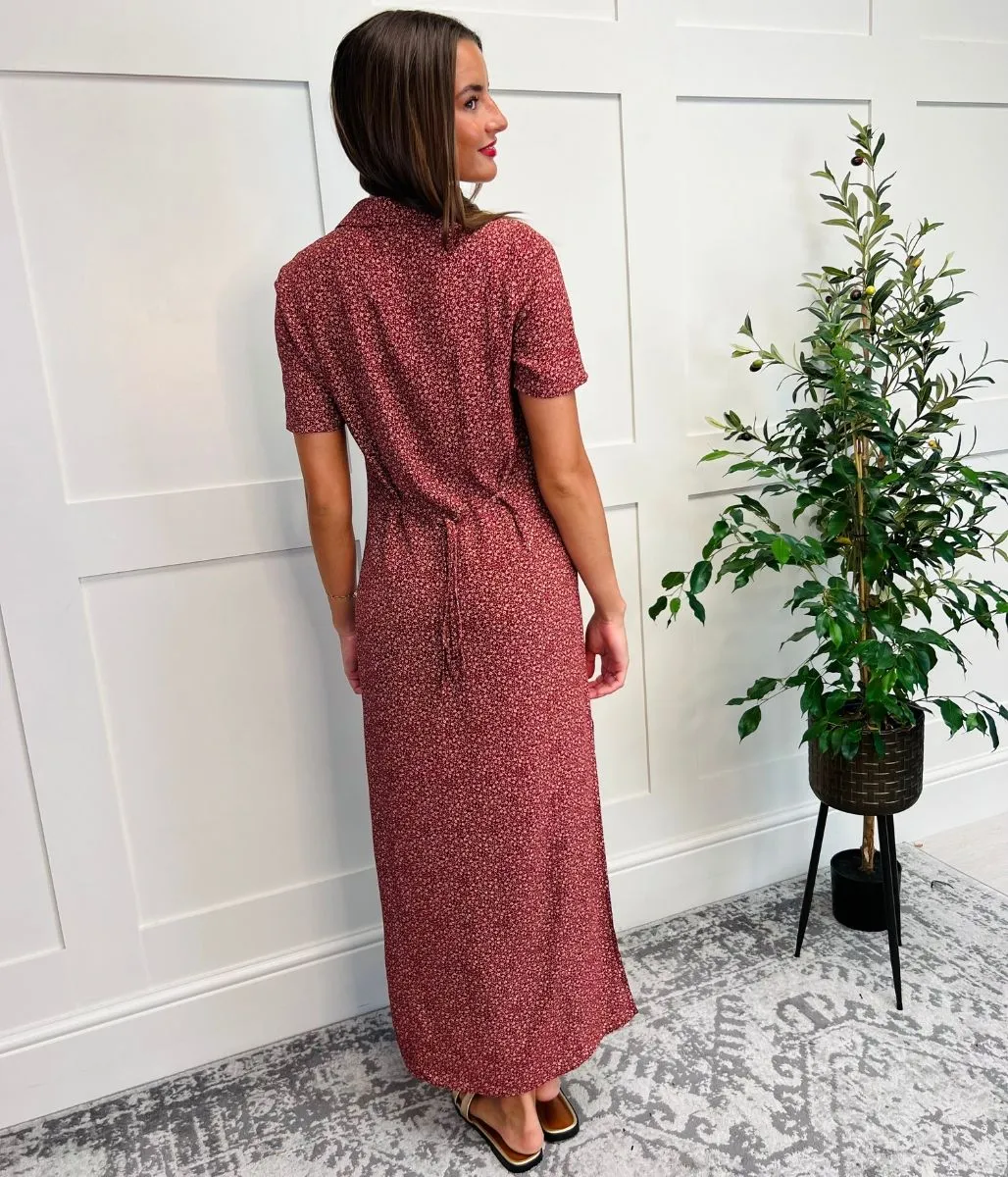 Burgundy Ditsy Stacey Midi Dress