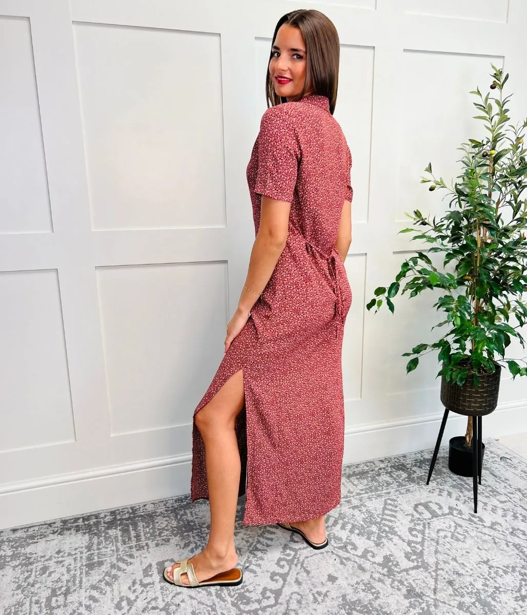 Burgundy Ditsy Stacey Midi Dress