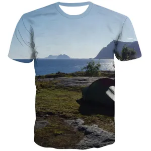 Camping T shirts Men Sunset T-shirts Graphic Forest T-shirts 3d Flame Tshirt Printed