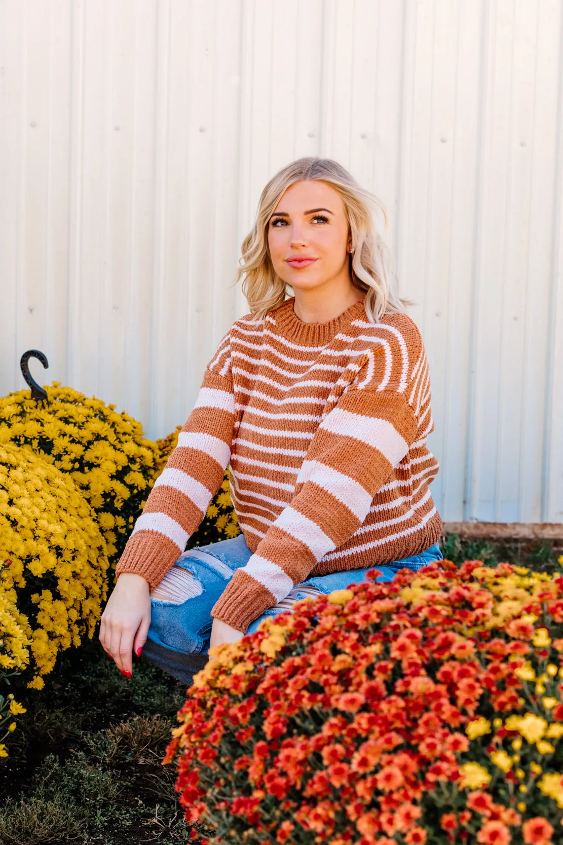 Courtney Striped Chenille Sweater | Bronze/Pink