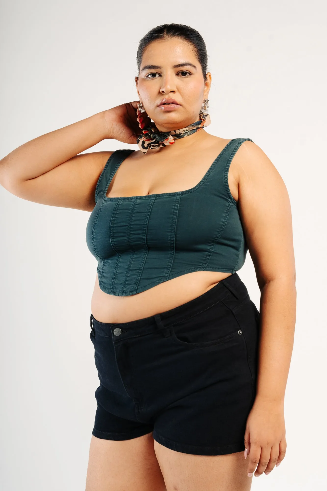 Dark Emerald Denim Bustier Top