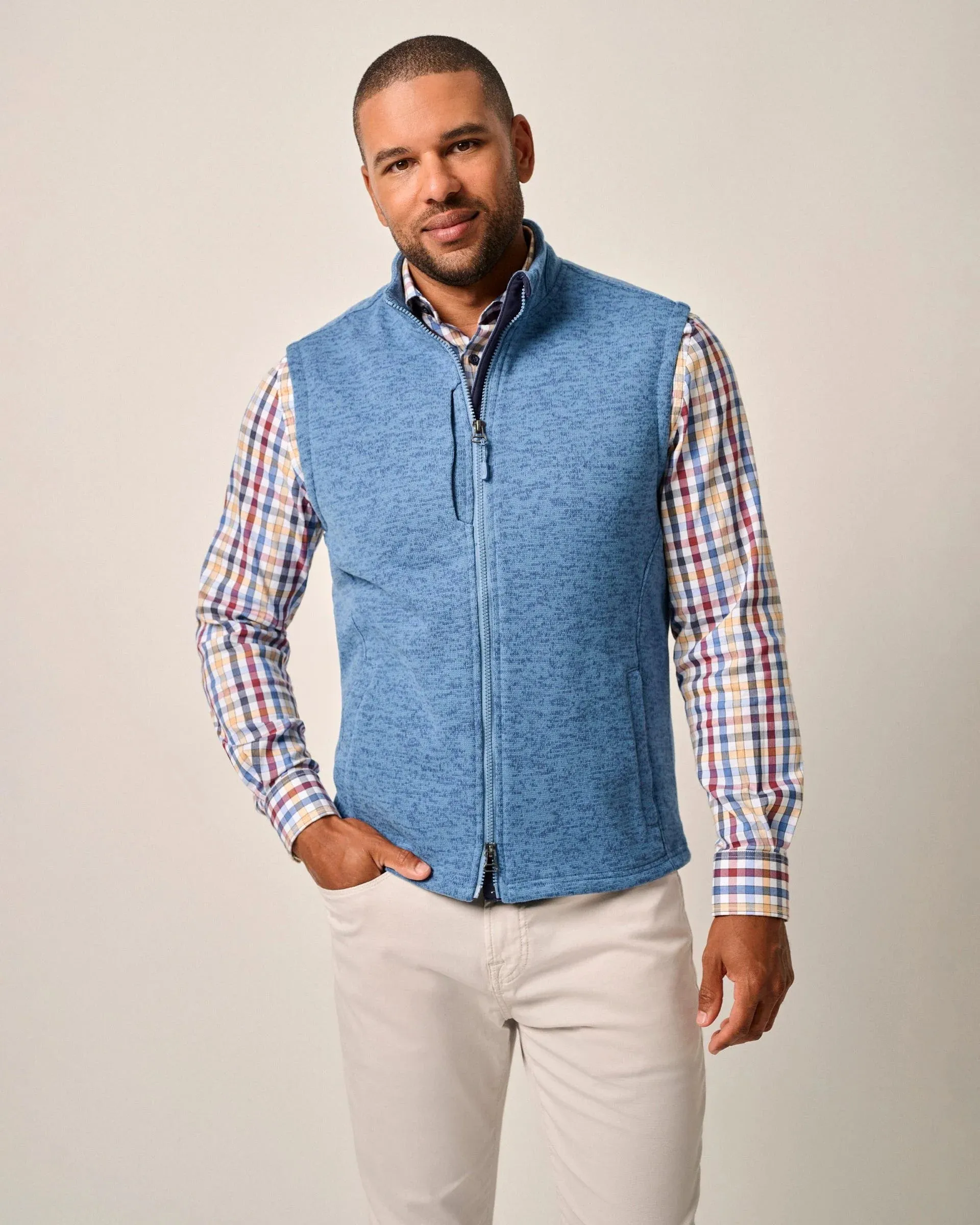 Denalis Double-Zip Fleece Vest in Mid Blue by Johnnie-O