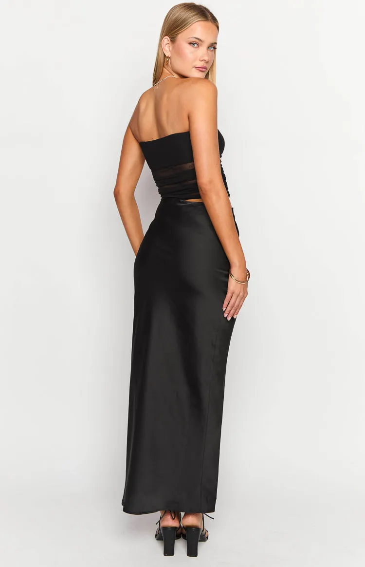 Elinor Black Satin Maxi Dress