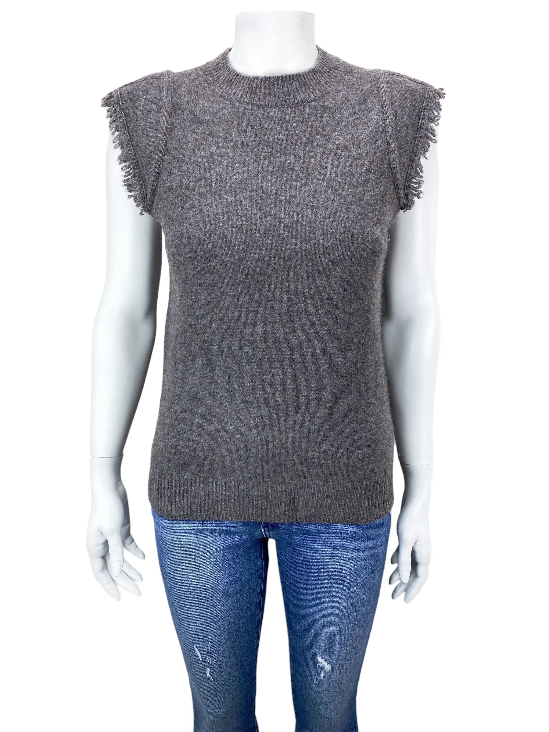 Faherty Women's Colette Cap Sleeve Fringe Sweater Brown Heather Size S