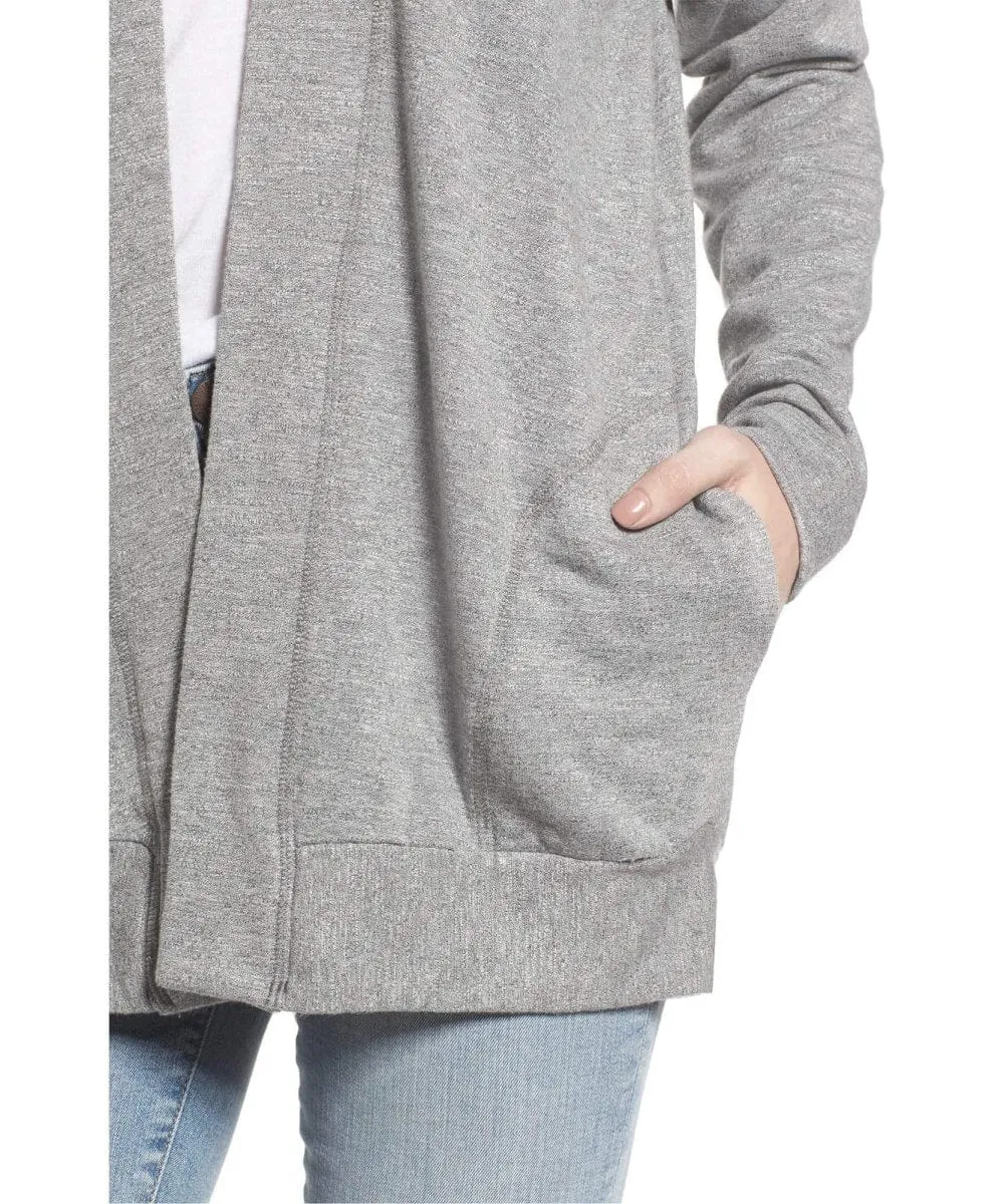 Fleece Open Front Pocket Cardigan Grey