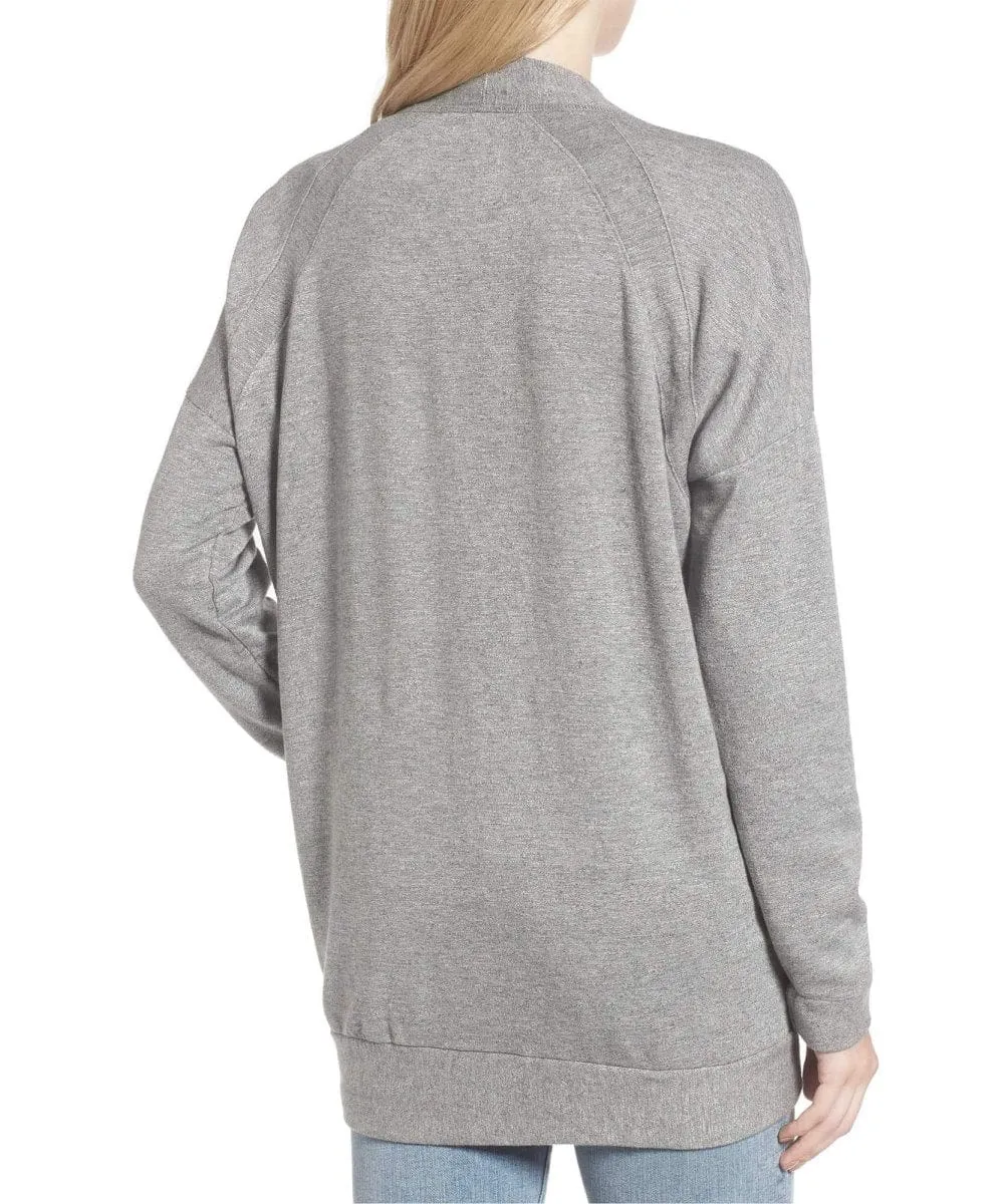 Fleece Open Front Pocket Cardigan Grey