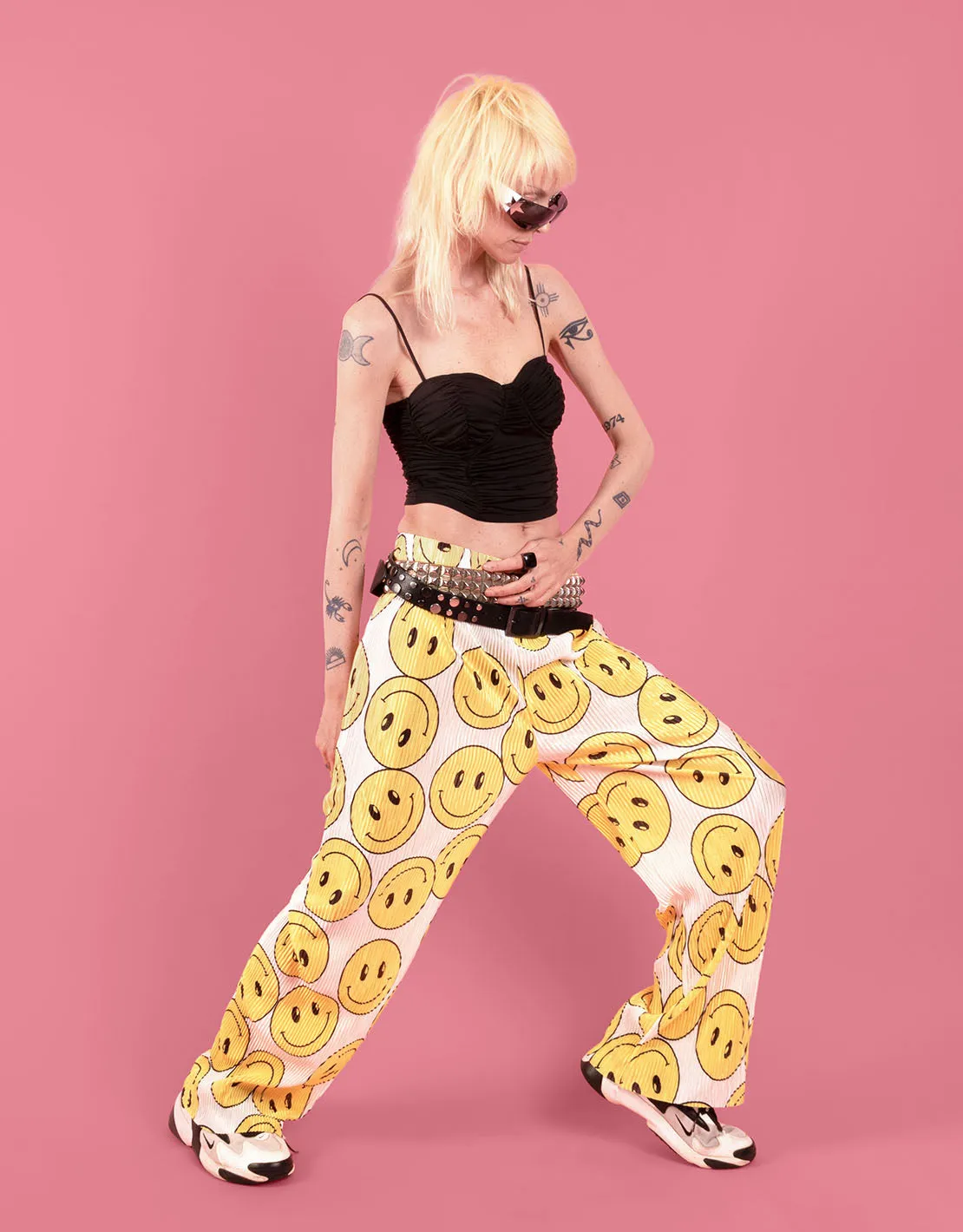 Flowy smiley plisse trousers