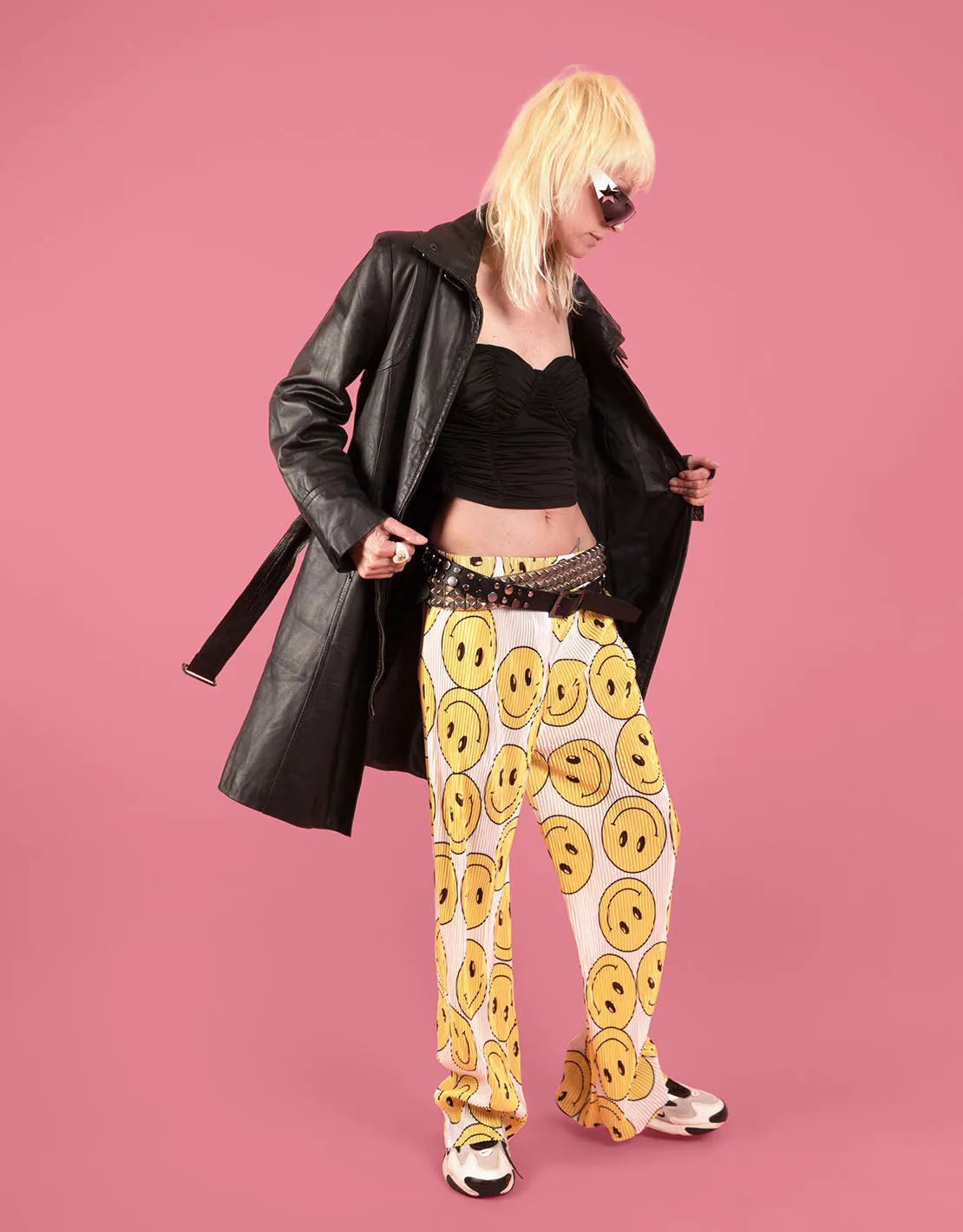 Flowy smiley plisse trousers