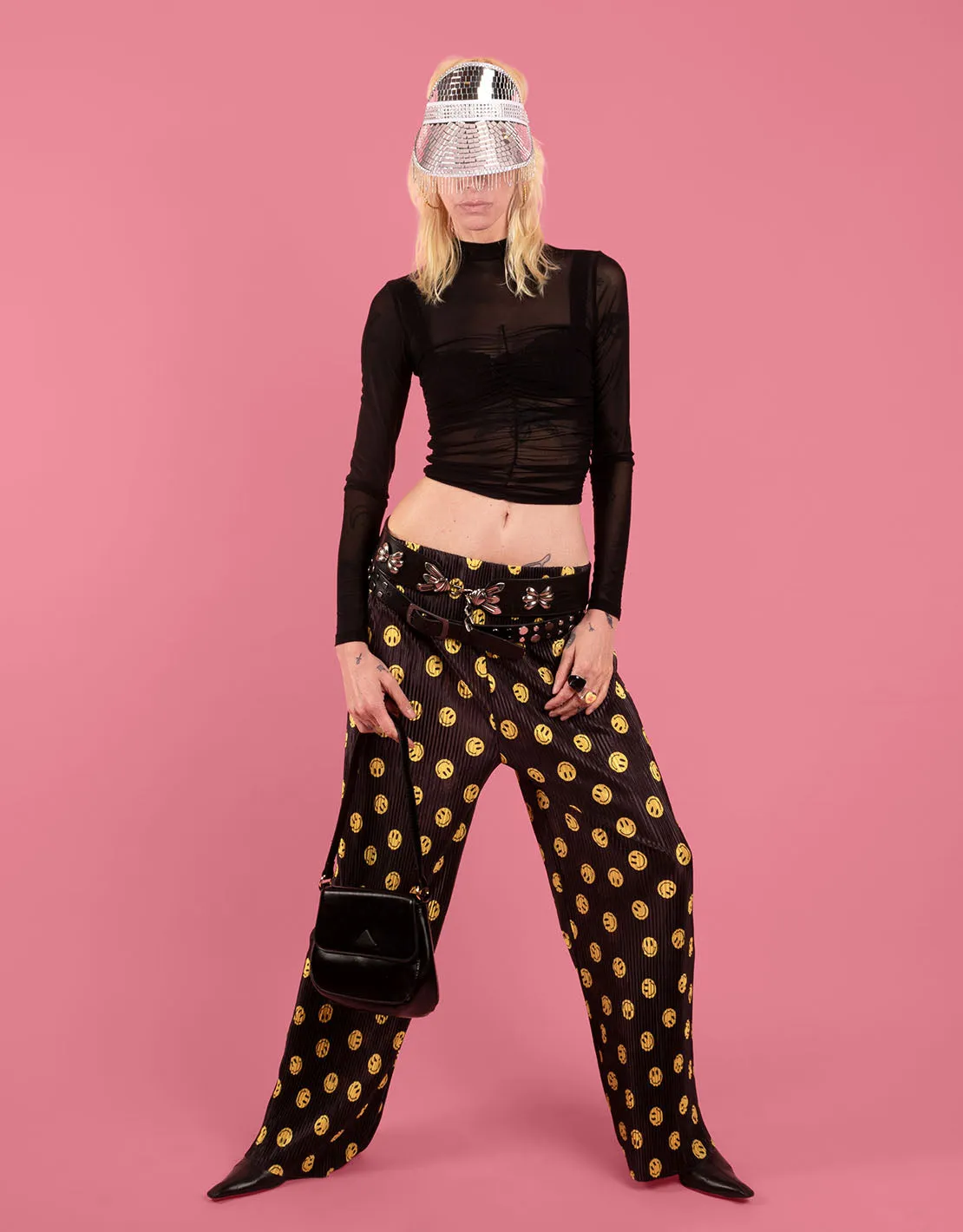 Flowy tiny smiley plisse trousers