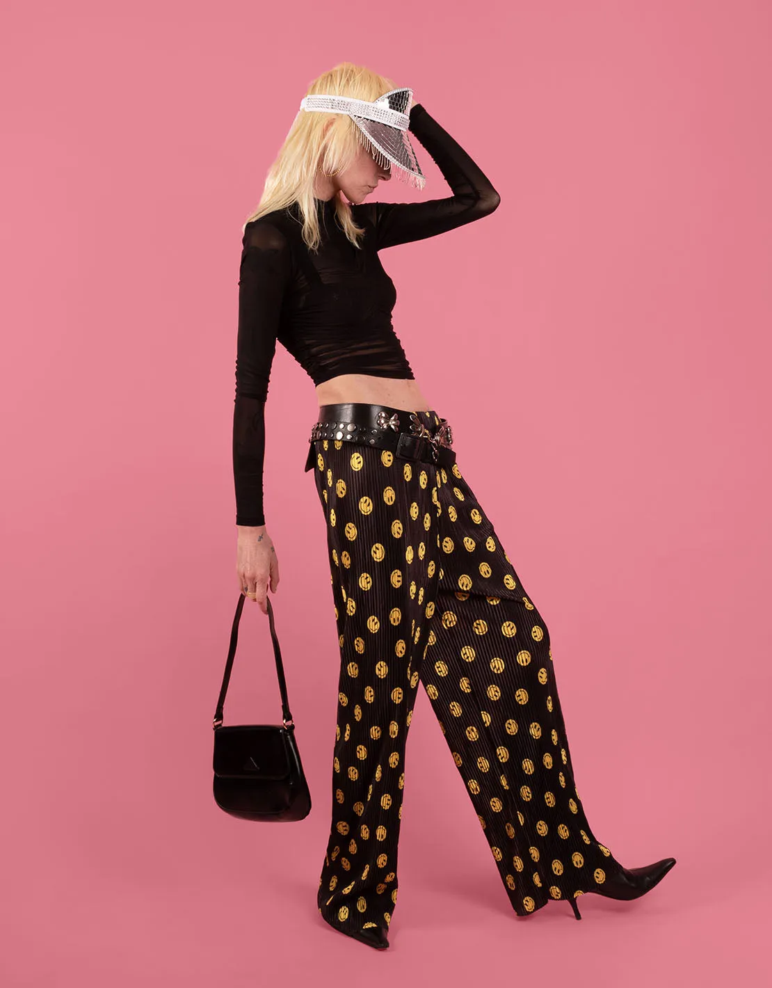 Flowy tiny smiley plisse trousers