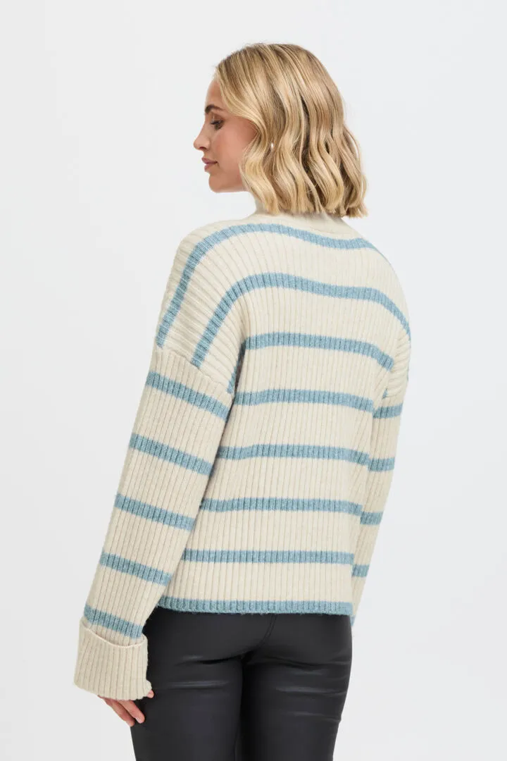 Fransa Cream stripe jumper with high neck 20612973