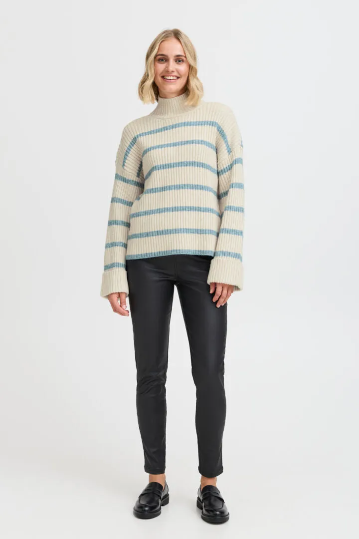 Fransa Cream stripe jumper with high neck 20612973