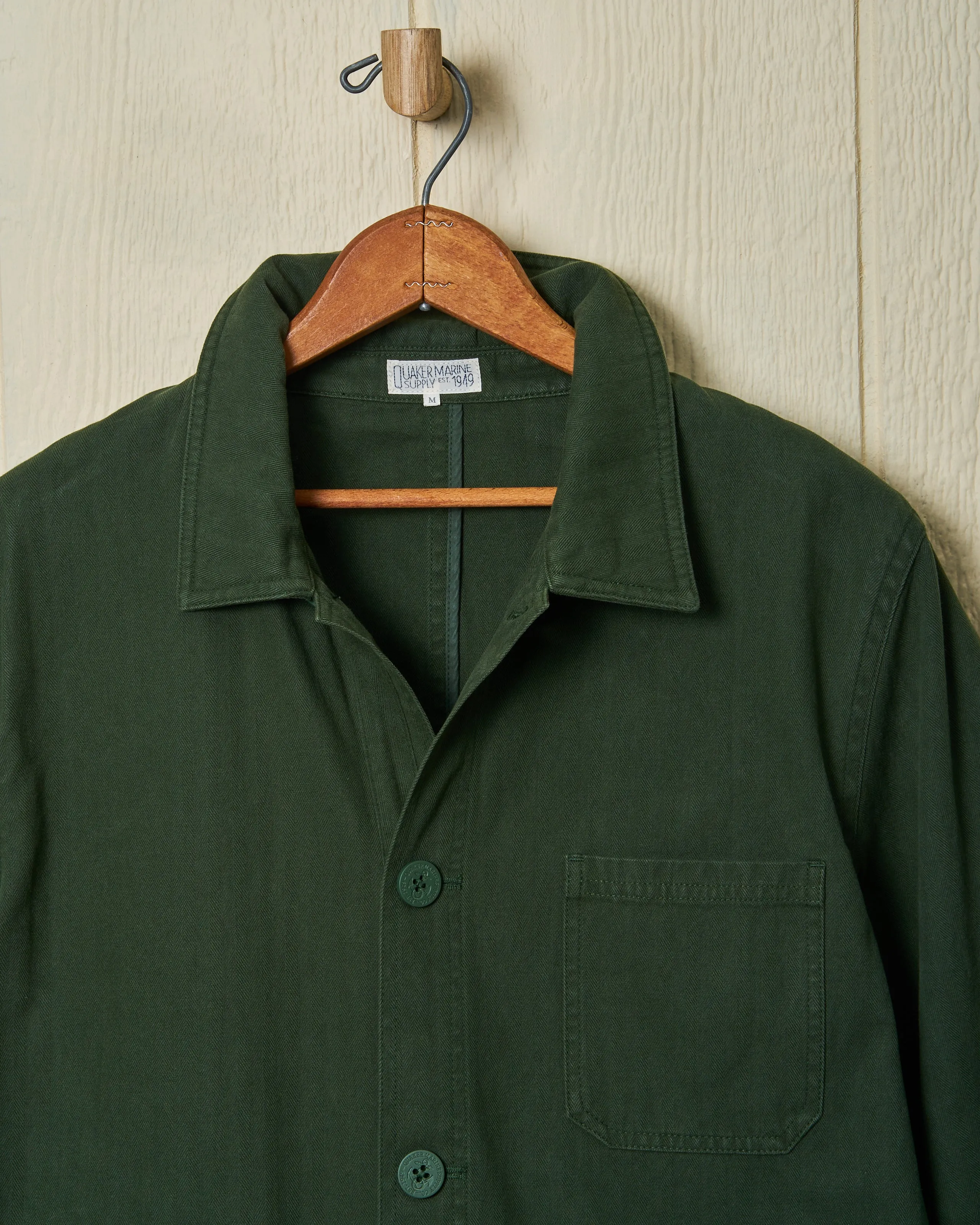 French Workman’s Jacket in Parks Department Green Herringbone