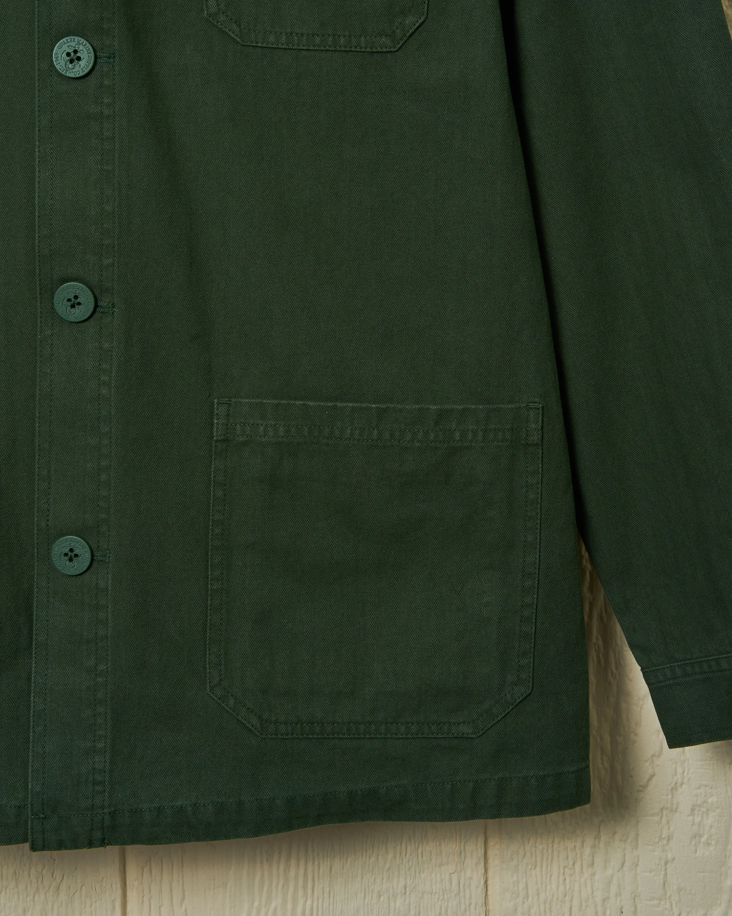 French Workman’s Jacket in Parks Department Green Herringbone