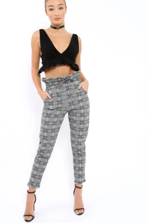 Gingham Long Legged Cigarette Trousers - Grayce