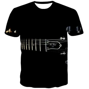 Guitar T shirts Men Music T shirts Funny Wooden Tshirts Novelty Metal T-shirts 3d