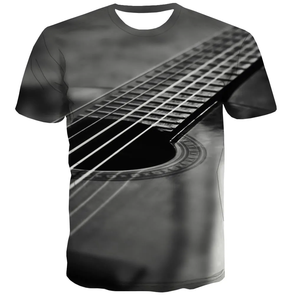 Guitar T shirts Men Music Tshirts Novelty Wooden T shirts Funny Metal T-shirts 3d