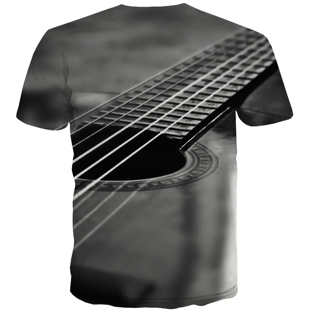 Guitar T shirts Men Music Tshirts Novelty Wooden T shirts Funny Metal T-shirts 3d