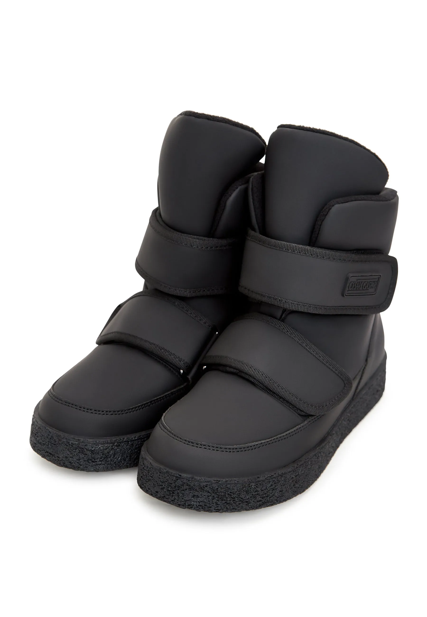 High-Top Winter Boots with Velcro Straps - Black