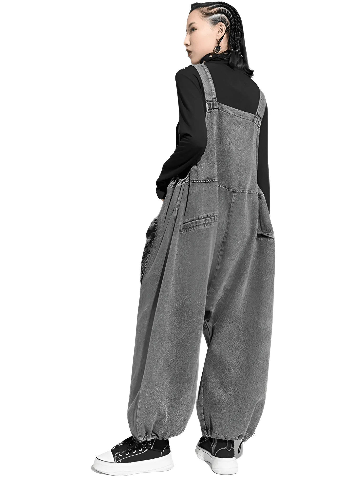 High Waist Women's Denim Overalls Black Pocket Trousers New Loose Fit Pants Women Fashion Spring Autumn