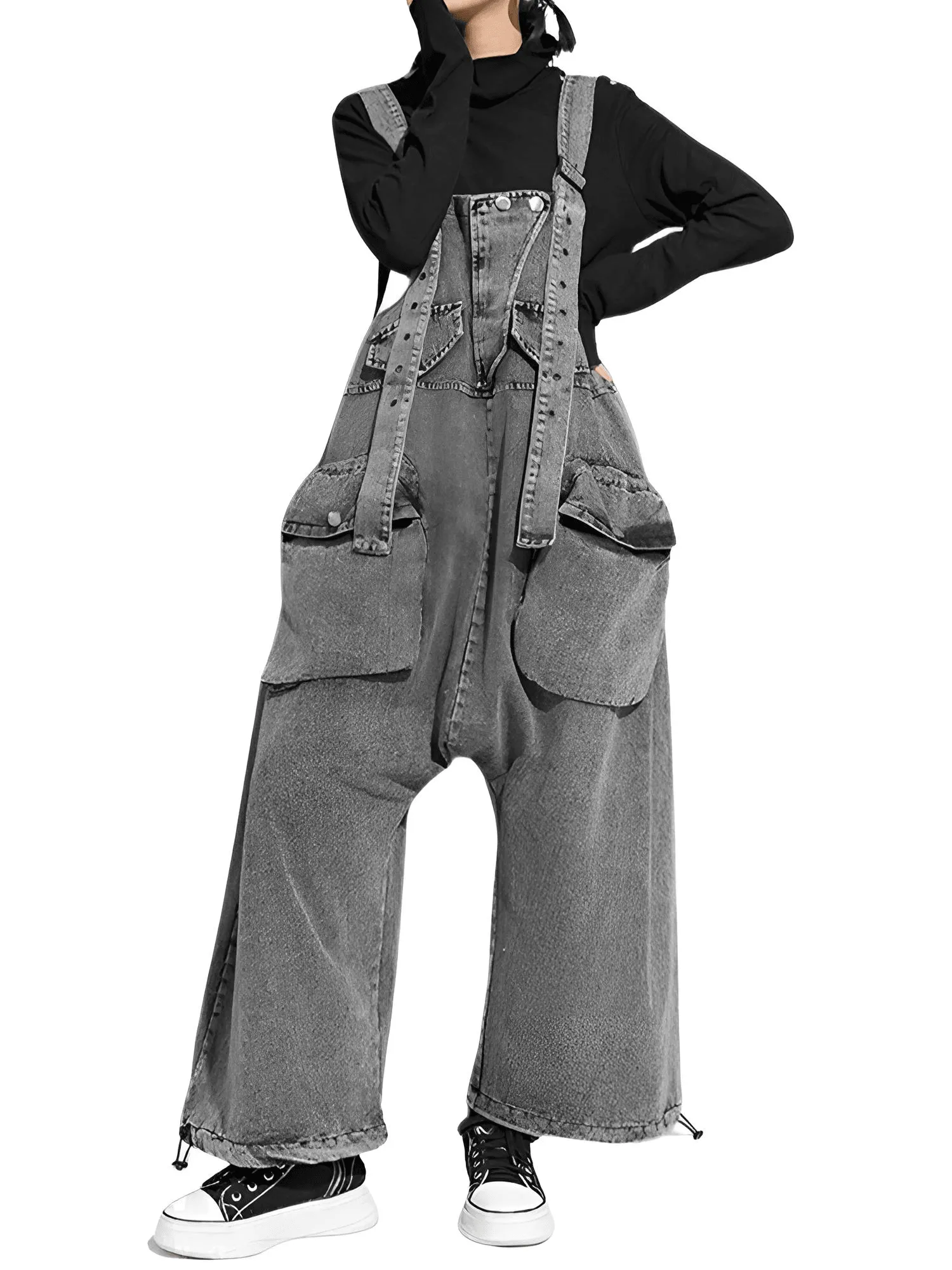 High Waist Women's Denim Overalls Black Pocket Trousers New Loose Fit Pants Women Fashion Spring Autumn