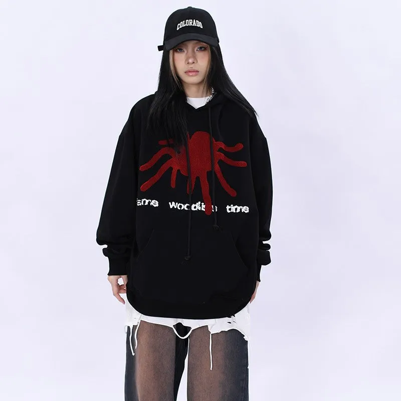 Hoodies original autumn spider flocking embroidery for men and women oversize unisex