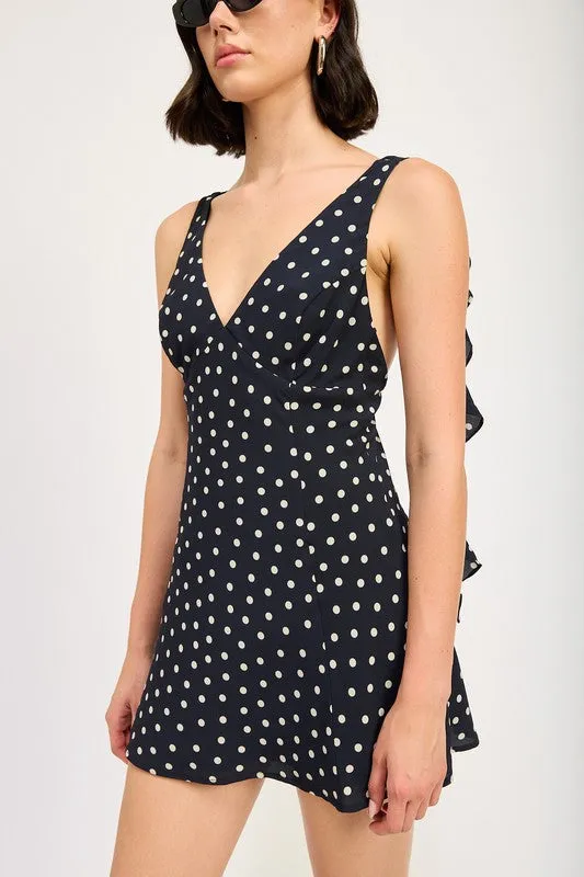 Hot Girl East Coast Polka Dot Ruffled Mini Dress In Navy