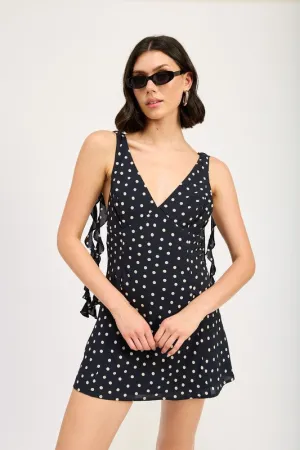 Hot Girl East Coast Polka Dot Ruffled Mini Dress In Navy