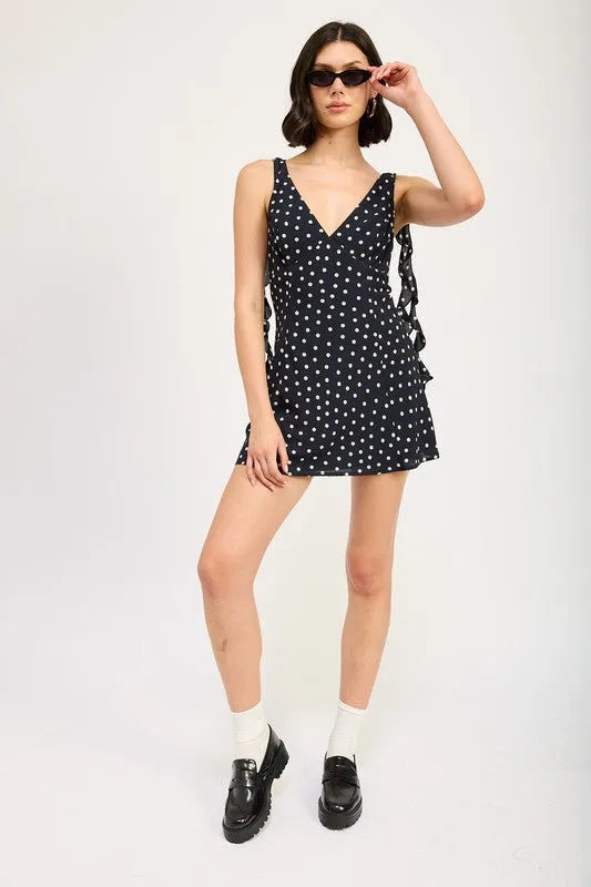 Hot Girl East Coast Polka Dot Ruffled Mini Dress In Navy