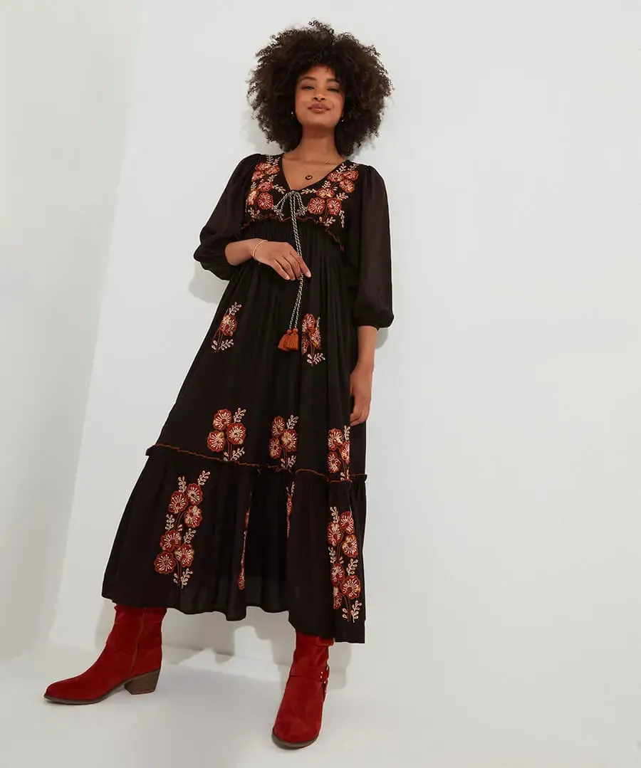 Joe Browns 18 Black Sensational Embroidered Boho Dress