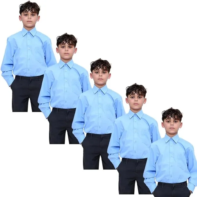 KHIM Kids Boys Pack of 5 Full Sleeve Half Sleeve School Shirts Plain White Sky Blue Dress Shirts 5-16 Years