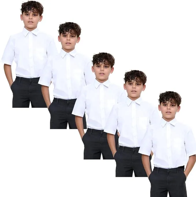 KHIM Kids Boys Pack of 5 Full Sleeve Half Sleeve School Shirts Plain White Sky Blue Dress Shirts 5-16 Years