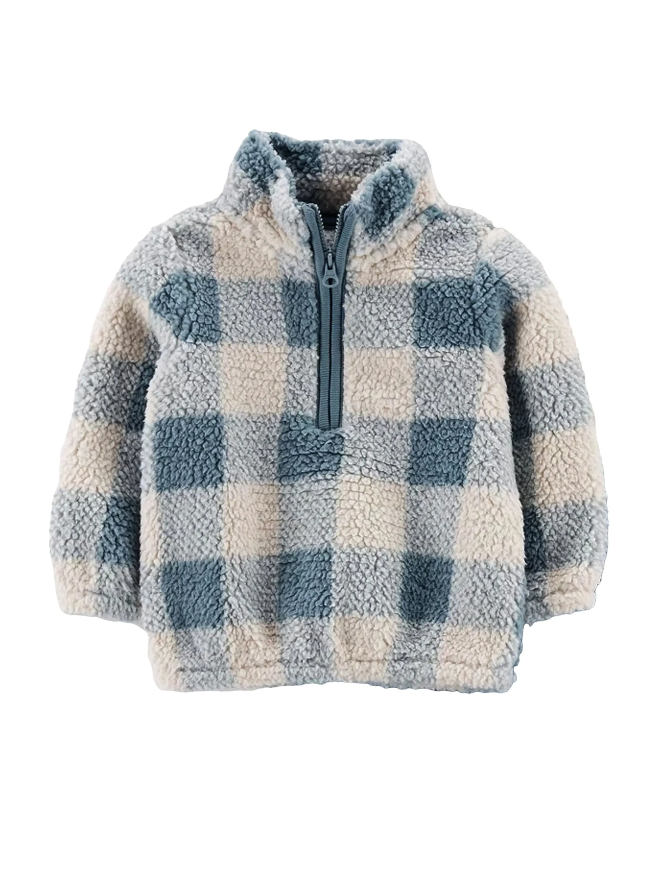 Kids Boy's Plaid Sherpa Sweatshirt,Blue/White