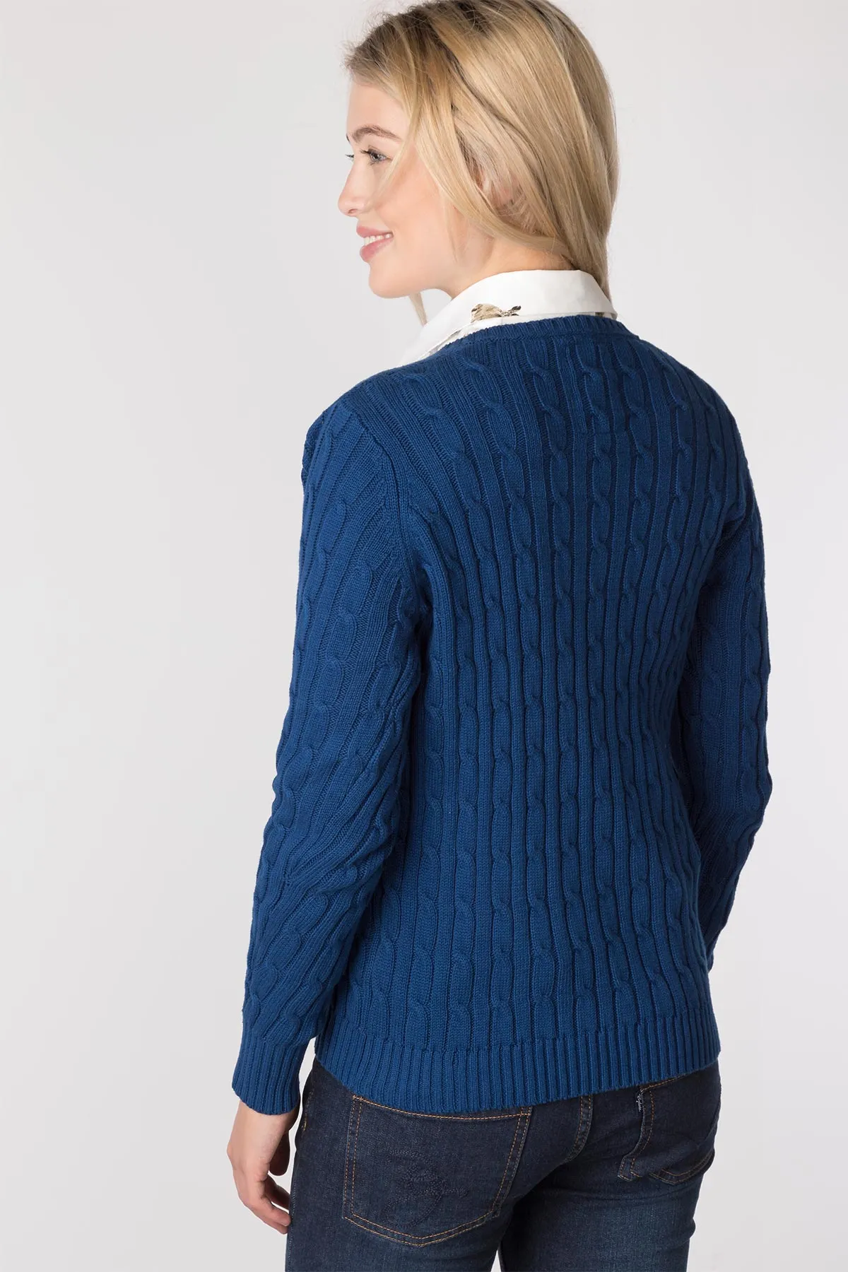 Ladies V Neck Cable Knit Jumper